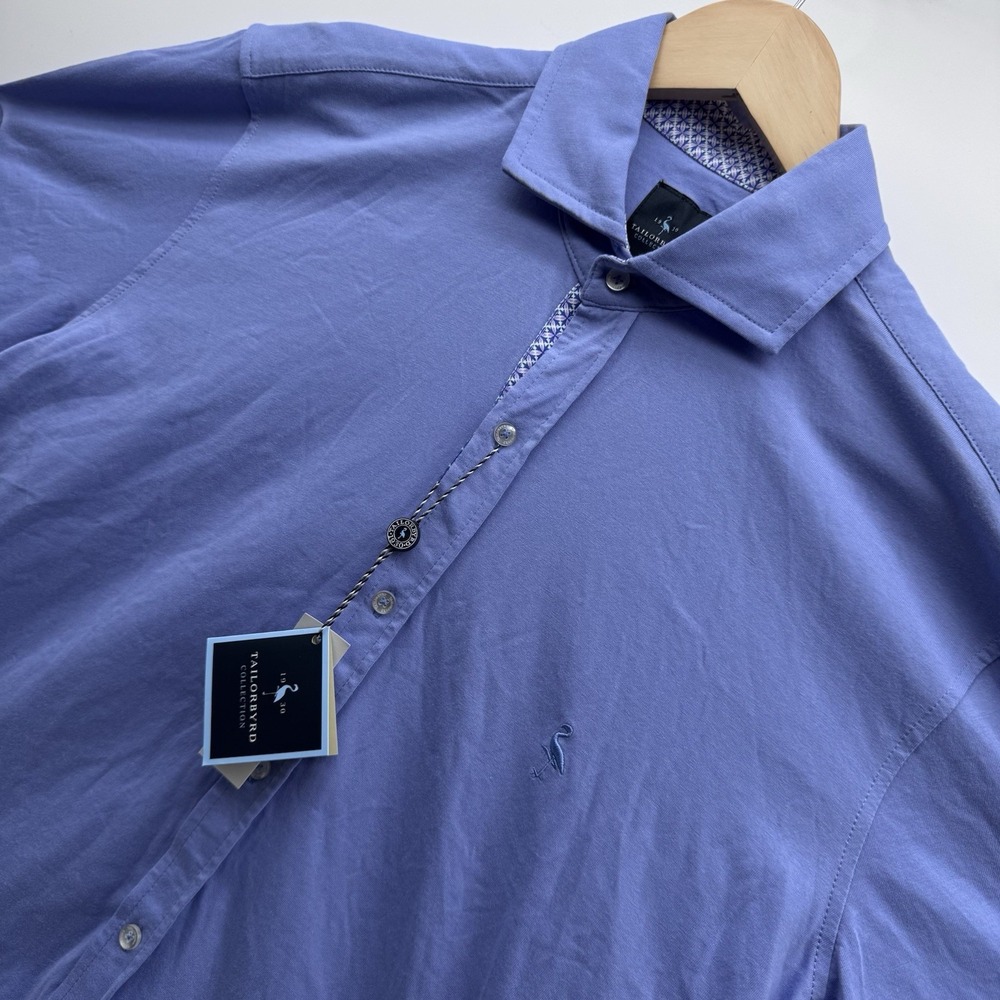 TailorByrd Collection Men's Knit Button Down Shirt Medium Blue Short Sleeve NWT